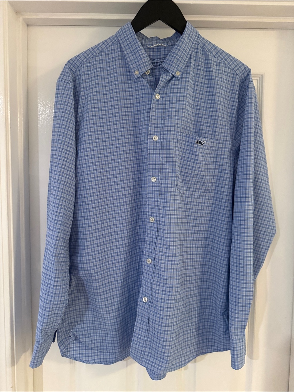 Vineyard Vines Men's Light Blue OTG Performance Windowpane Button-Down Shirt